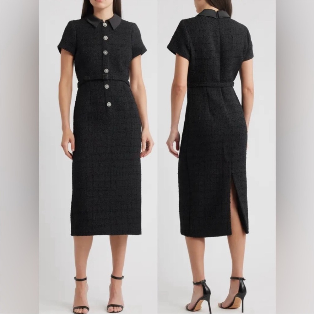 NWT LIKELY Bardot Crystal Floral Button Tweed Cocktail Midi Dress Size 6